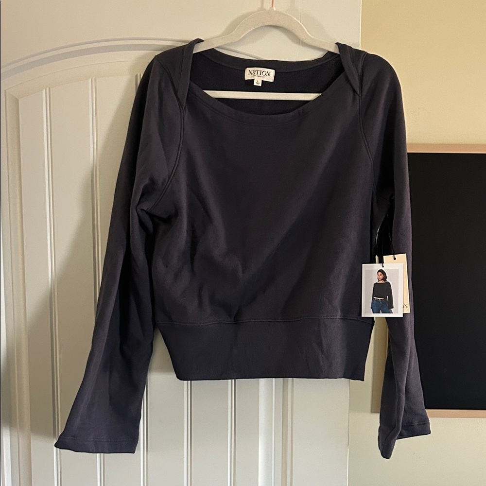 Nation LTD Cropped Long-Sleeve Sweatshirt in Navy